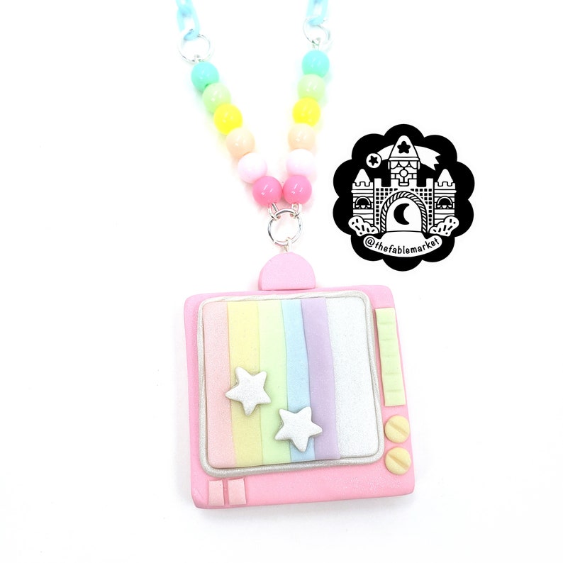 Pastel TV Necklace, Handmade Retro TV, Television Static, Pop-Kei, Fairy Kei, Decora kei, Pastel Rainbow, Pastel Jewelry, Cute Necklace, Y2K image 4