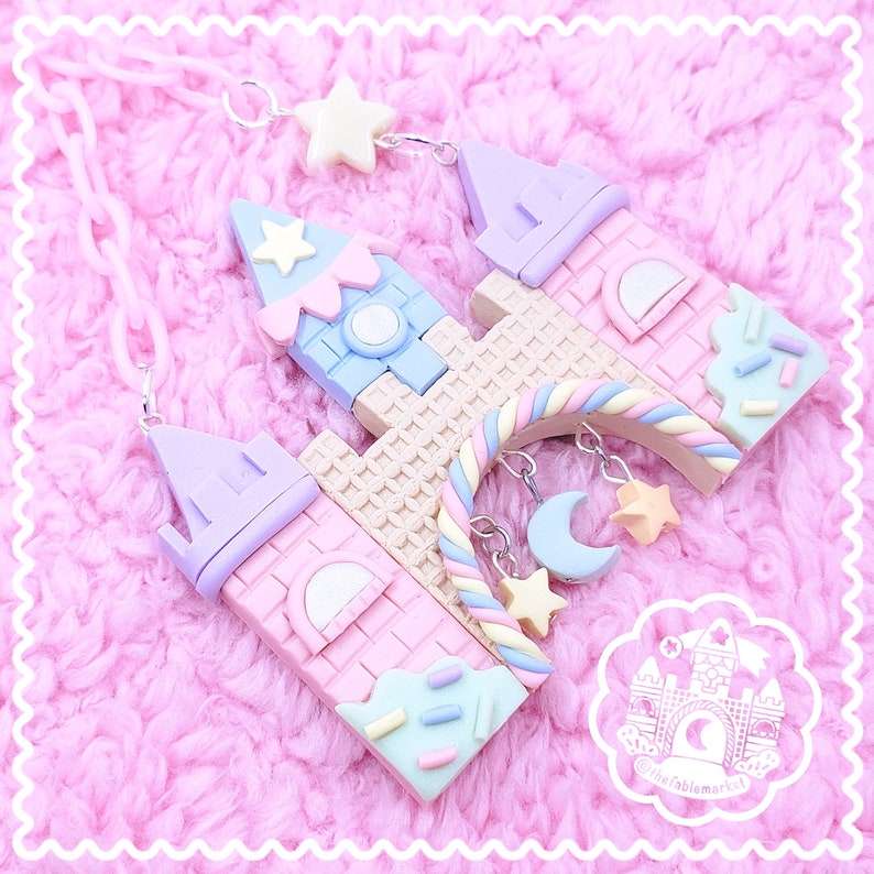 Star and Moon Candy Castle, Pastel Jewelry, Cute Jewelry, Rainbow Pastels, Kawaii Necklace, Fairy Kei, Decora kei, Fairy Kei Necklace image 3