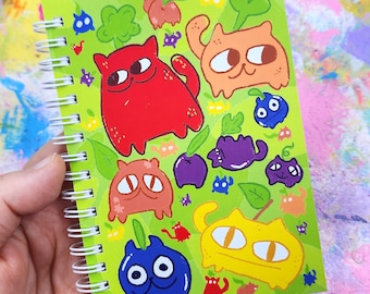 Fruity Cat Sticker Book! A6 4.1" x 5.8" Size. Fruit Themed Cats! Reusable 50 Pages