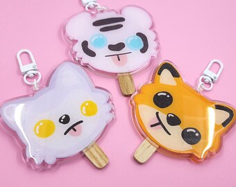 Melty POPSICLE KEYCHAINS!, Cute Popsicle Keychain, Gumball Eye Popsicle, Glitter Epoxy Keychain, Cute Fox Art, Cute Animal Keychain