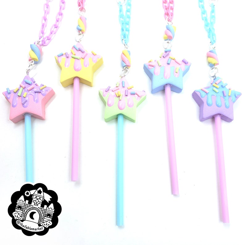 Pastel Star Pop Necklace, Fairy Kei, Decora Kei, Star Wand, Drippy Star Necklace, Frosted Star, Fairy Kei Jewelry, Frosted Necklace, Pastel image 6