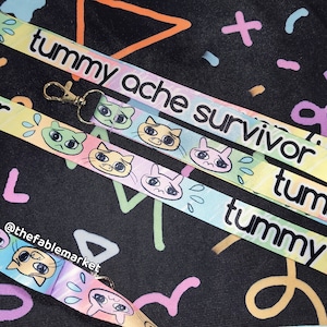 Tummy Ache Survivor Lanyard, Cat Lanyard, Anime Con Lanyard, Key Lanyard, Original Art Lanyard, Colorful, Weird Gifts, Weird Art, Cat Art image 2