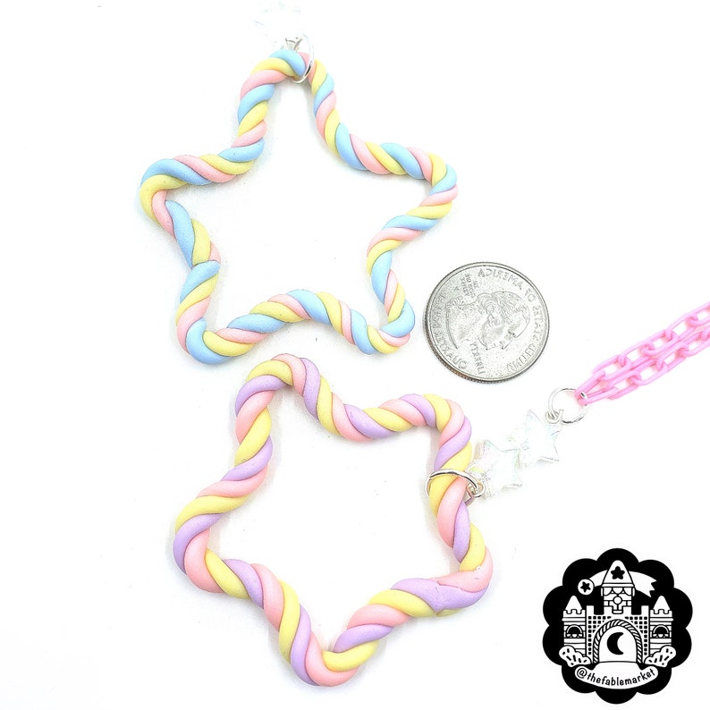 Marshmallow Twist Star Necklace, Marshmallows, Pastel Marshmallow Jewelry, Decora kei, Fairy kei, Rainbow Candy Necklace, Candy Jewelry image 3