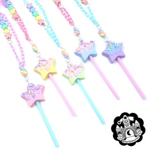 Pastel Star Pop Necklace, Fairy Kei, Decora Kei, Star Wand, Drippy Star Necklace, Frosted Star, Fairy Kei Jewelry, Frosted Necklace, Pastel image 5