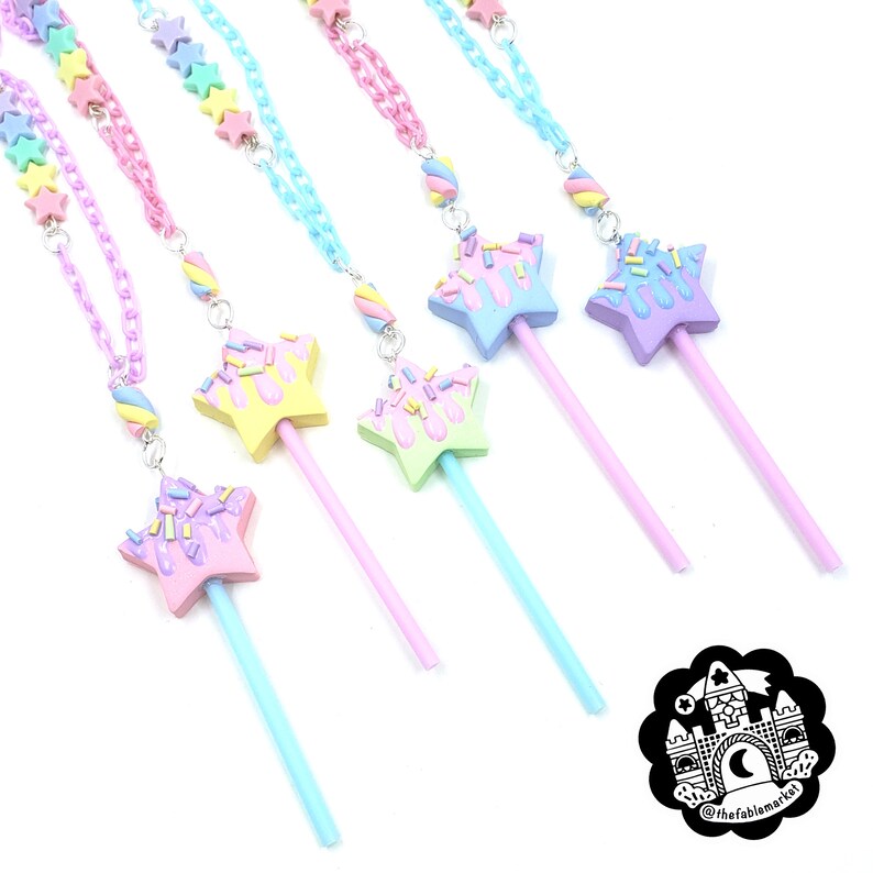 Pastel Star Pop Necklace, Fairy Kei, Decora Kei, Star Wand, Drippy Star Necklace, Frosted Star, Fairy Kei Jewelry, Frosted Necklace, Pastel image 5