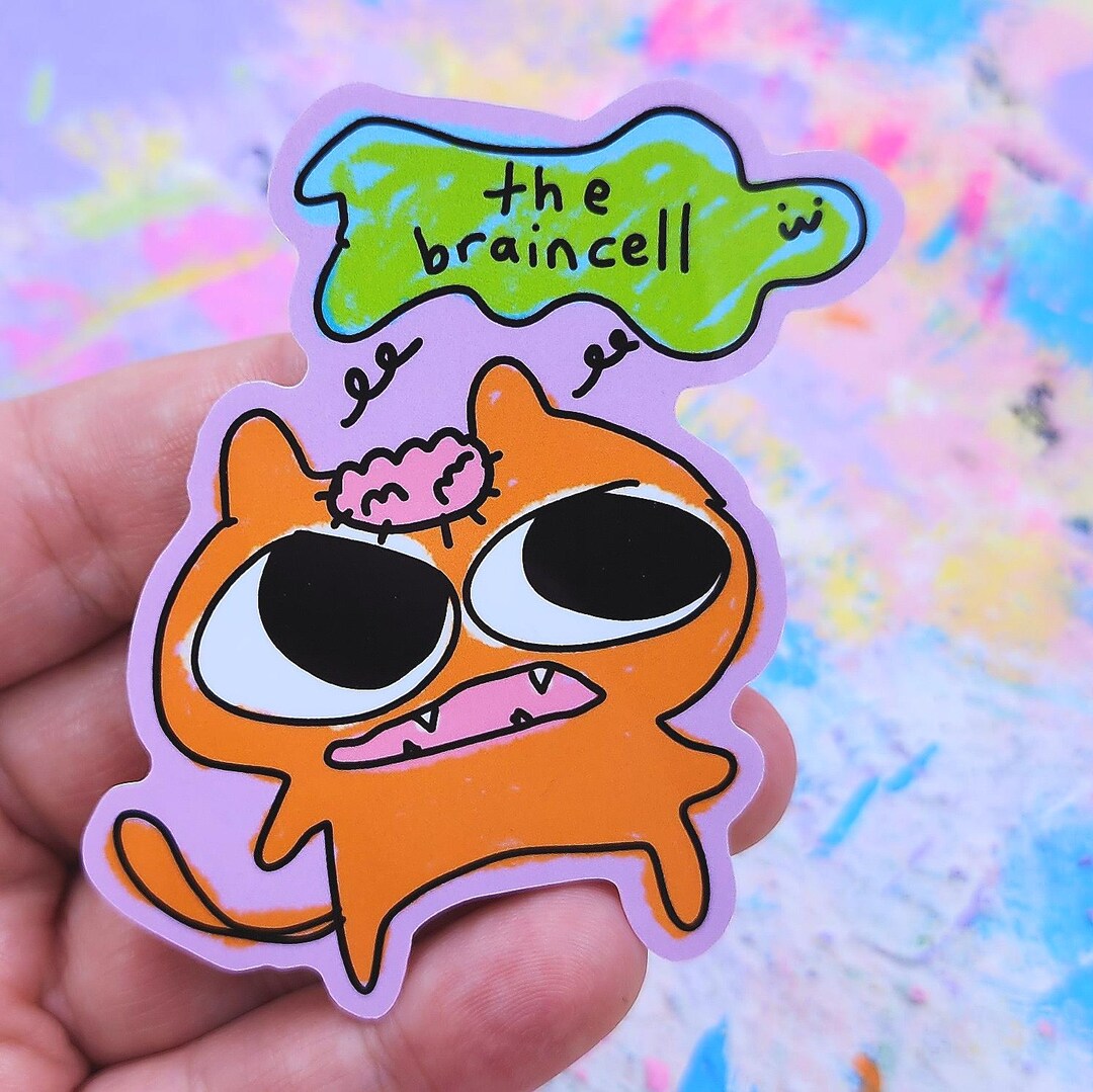 Orange Cat No Braincell Sticker: Waterproof Vinyl Decal (3 Inch