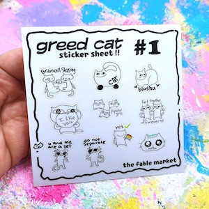 Greed Cat Sticker Sheet 1: Silly Cat Meme Stickers, Waterproof Vinyl