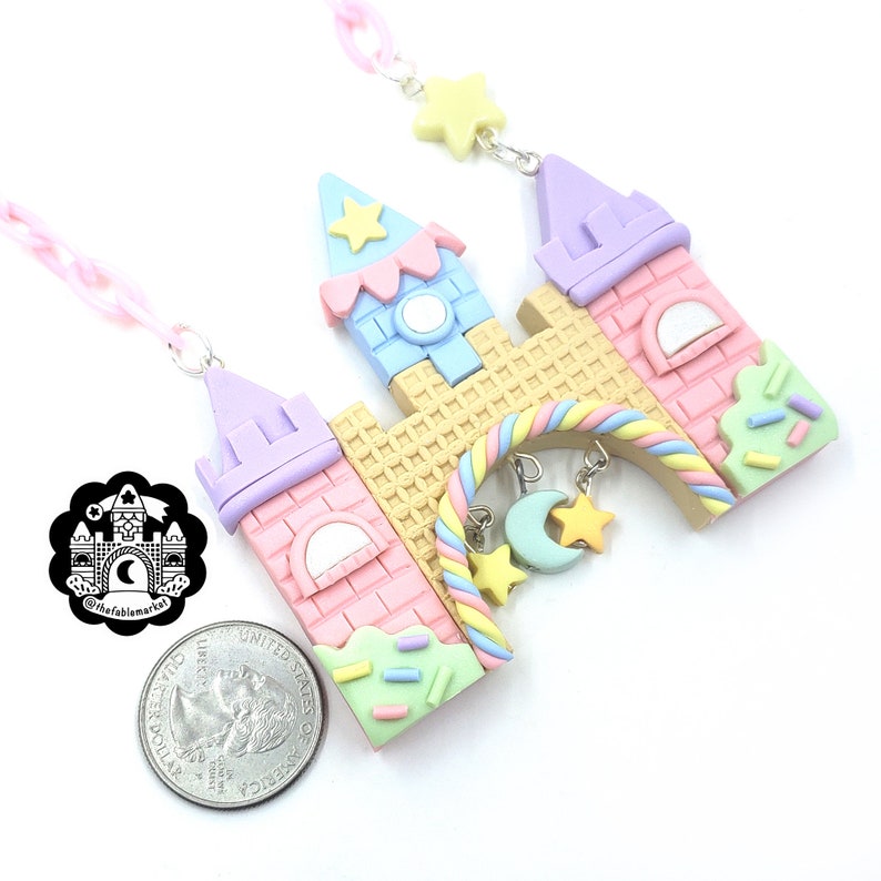 Star and Moon Candy Castle, Pastel Jewelry, Cute Jewelry, Rainbow Pastels, Kawaii Necklace, Fairy Kei, Decora kei, Fairy Kei Necklace image 4