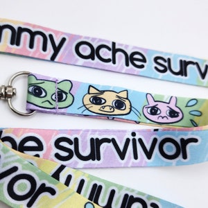 Tummy Ache Survivor Lanyard, Cat Lanyard, Anime Con Lanyard, Key Lanyard, Original Art Lanyard, Colorful, Weird Gifts, Weird Art, Cat Art image 4