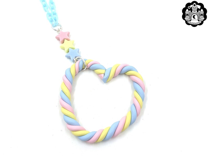 Marshmallow Twist Heart Necklace, Cute Jewelry, Pastel Necklace, Kawaii Necklace, Pastel Jewelry, Fake Food Necklace, Cute Stuff, Cute Gifts image 1