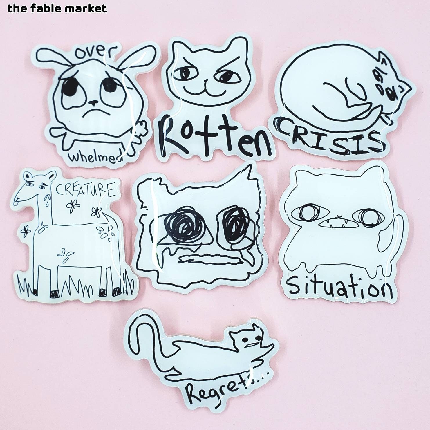 Cute Cat Soft Button Pins Sad and Cool Meme Pack Printed Icon