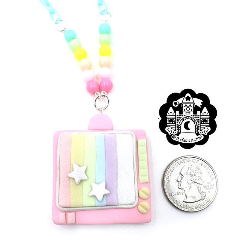 Pastel TV Necklace, Handmade Retro TV, Television Static, Pop-Kei, Fairy Kei, Decora kei, Pastel Rainbow, Pastel Jewelry, Cute Necklace, Y2K image 3