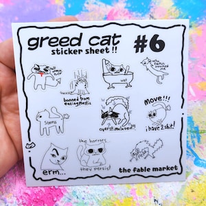 Greed Cat Sticker Sheet 6: Silly Cat Meme Stickers, Waterproof Vinyl