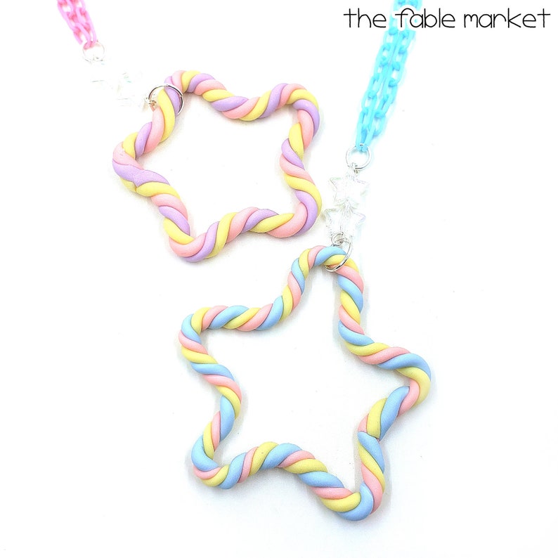 Marshmallow Twist Star Necklace, Marshmallows, Pastel Marshmallow Jewelry, Decora kei, Fairy kei, Rainbow Candy Necklace, Candy Jewelry image 1