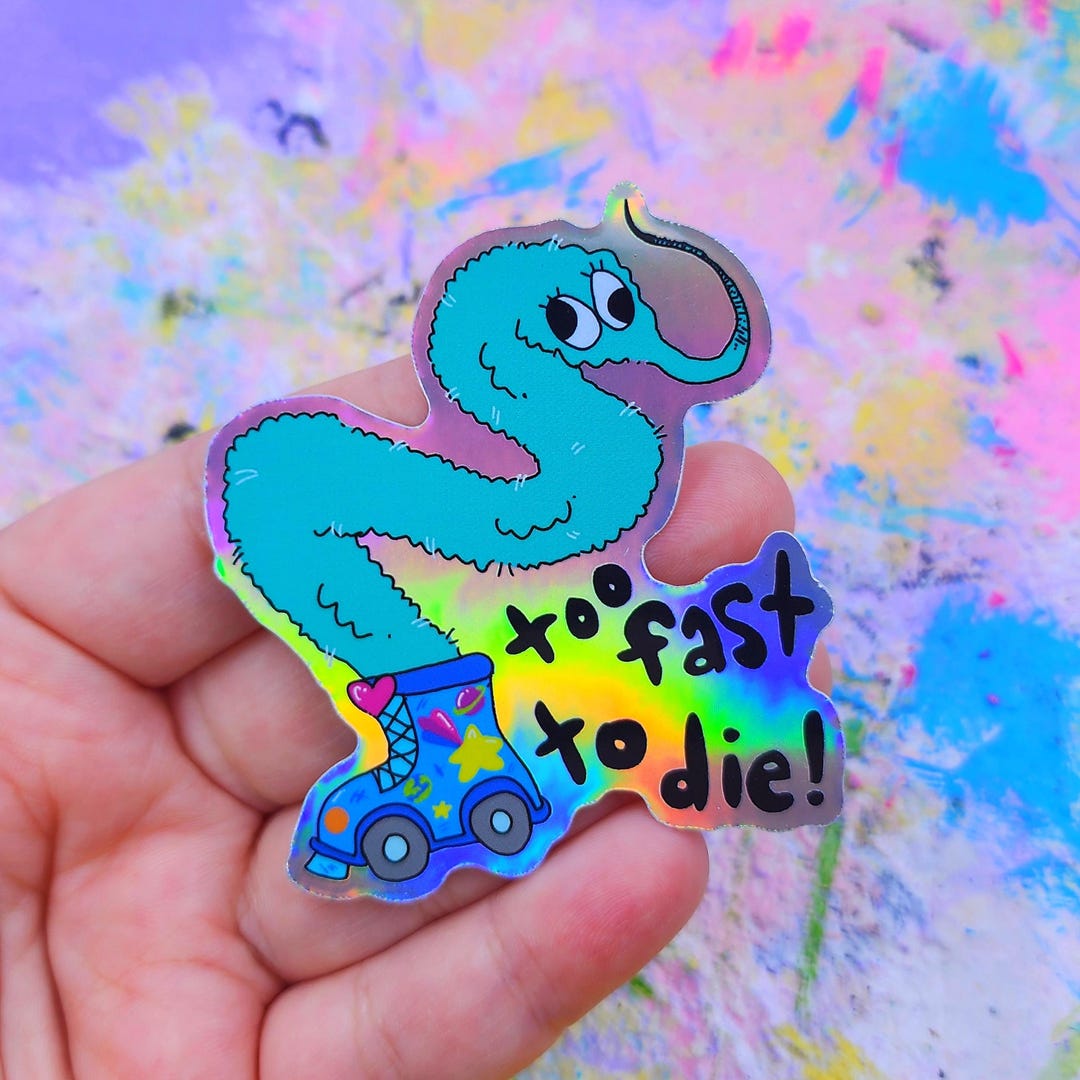 Fast Worm Holographic Sticker: Indoor/outdoor Silly Art - Etsy