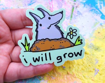 Motivational Wolf Sticker: I Will Grow, Waterproof Vinyl (3")