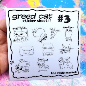 Greed Cat Sticker Sheet 3: Silly Cat Meme Stickers, Waterproof Vinyl
