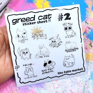 Greed Cat Sticker Sheet 2: Silly Cat Meme Stickers, Waterproof Vinyl