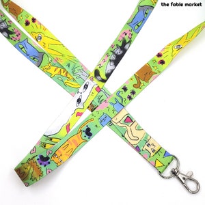 Weird Cat Lanyard, Weird Gifts, Cat Lanyard, Anime Con Lanyard, Key Lanyard, Original Art Lanyard, Colorful, Weird Gifts, Weird Art, Cat Art image 4