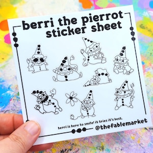 Clown Goblin Small Sticker Sheet, Each sticker about 1&quot; tall. Cute Clown Stickers, Clown Art, Pierrot, Cute Art, Vinyl Stickers, Small Gifts