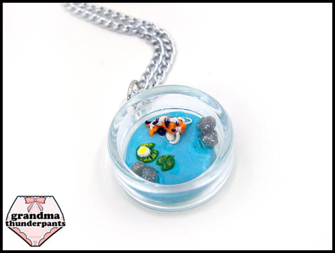 Koi Pond Necklace Handmade Tiny Koi Pond Pendant Fish Etsy