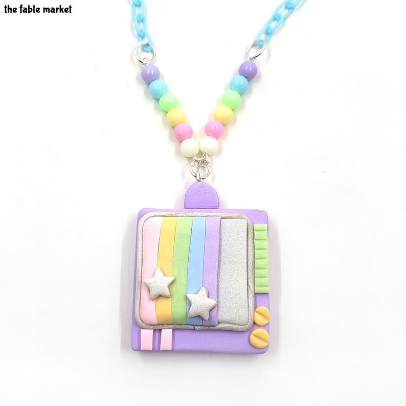 Pastel TV Necklace, Handmade Retro TV, Television Static, Pop-Kei, Fairy Kei, Decora kei, Pastel Rainbow, Pastel Jewelry, Cute Necklace, Y2K image 6