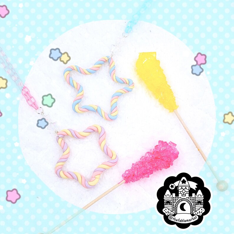 Marshmallow Twist Star Necklace, Marshmallows, Pastel Marshmallow Jewelry, Decora kei, Fairy kei, Rainbow Candy Necklace, Candy Jewelry image 2