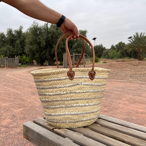 Moroccan Straw Tote with Silver Sequins – Handmade Woven Palm Basket with Leather Handles – Boho Summer Beach Market Bag
