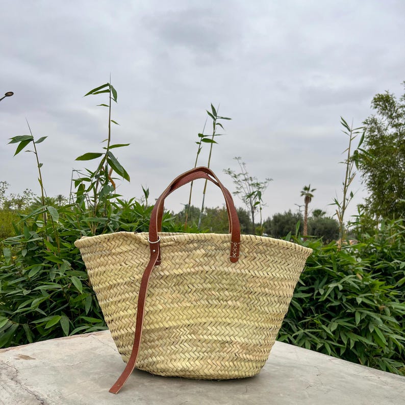 Personalized Moroccan Straw Bag – Handmade Tote Basket With Leather ...