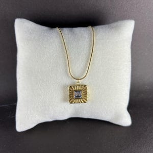 Gold Square Pendant Necklace – Radiant Frame with Crystal Center, Vintage Inspired Jewelry