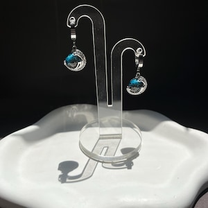 Blue Planet Drop Earrings, Galaxy Inspired Earrings, Silver Plated Dangle Earrings, Celestial Jewelry Gift for Her