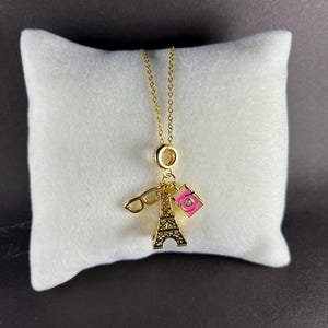 Paris Charm Necklace – Eiffel Tower, Camera & Glasses Pendant, Travel-Inspired Gift