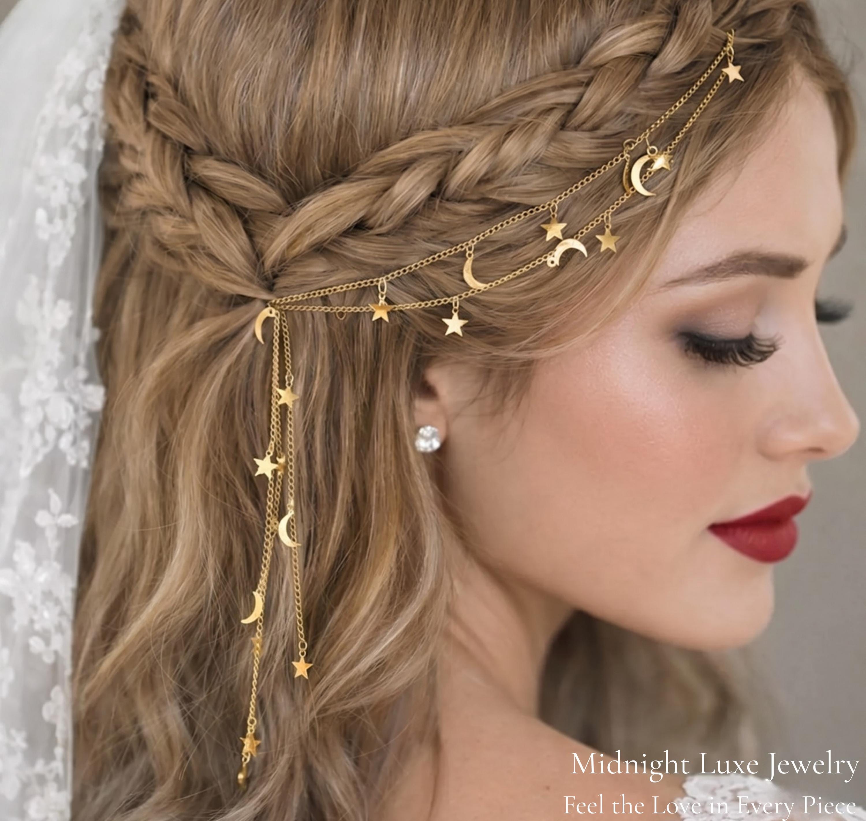 Luxe Gold Tone Chain Headband Amazon.com : HZEYN Chain Headband for Women Gold Metal  main image 3