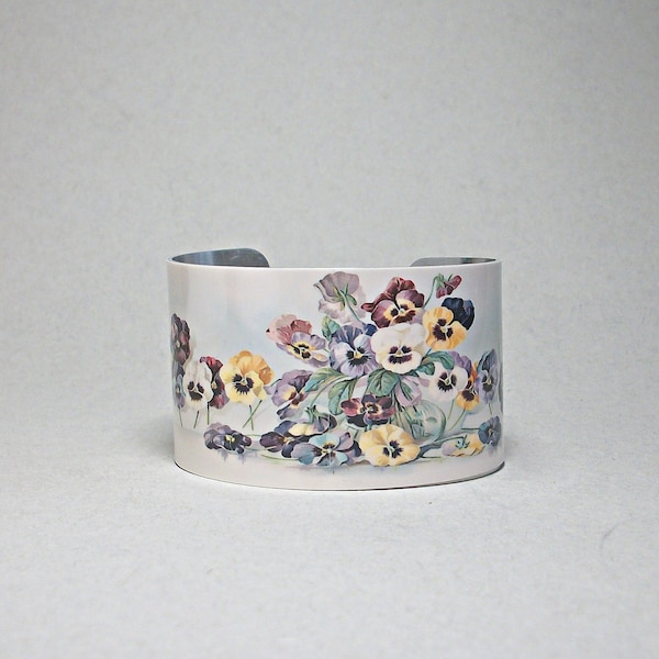 Pansy Viola Cuff Bracelet Unique Gift for Her