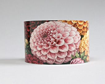 Pink Dahlia Cuff Bracelet, Gift for Gardener, Flower Jewelry