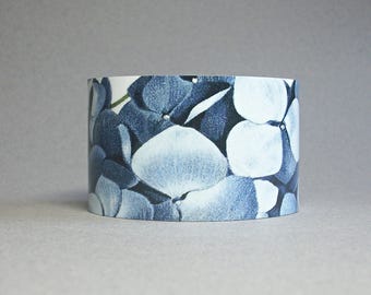 Blue Hydrangea Cuff Bracelet, Vintage Style Floral Jewelry, Gift for Gardener