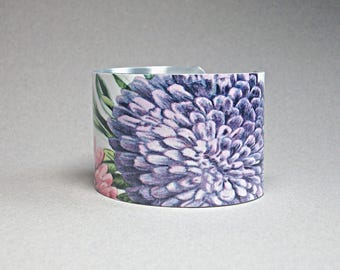 Aster Cuff Bracelet, Vintage Botanical Garden Gift, Floral Jewelry, September Birth Flower
