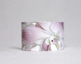 Orchid Cuff Bracelet, Vintage Botanical Illustration Jewelry, Gift for Gardener
