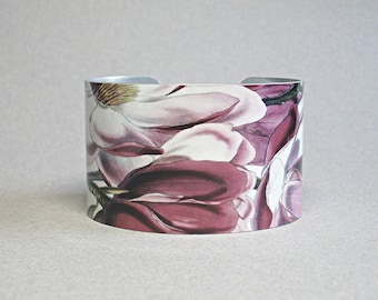 Magnolia Cuff Bracelet, Unique Floral Gift Jewelry for Her