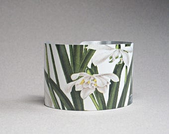 Snowdrop Cuff Bracelet, Vintage Botanical Art, Garden Gift, January Birth Flower