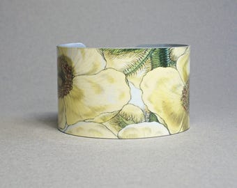 Yellow Poppy Cuff Bracelet: Vintage Botanical Illustration