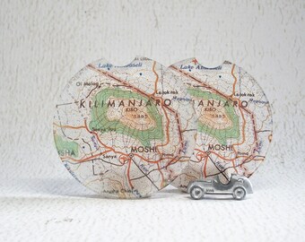 Mt Kilimanjaro Tanzania Africa Map Car Coasters Unique Gift for Him or Her