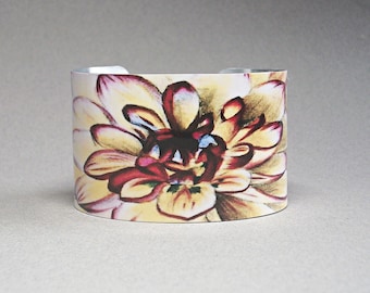 Dahlia Cuff Bracelet: Vintage Floral Botanical Illustration