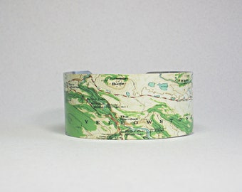 Yellowstone National Park Map Cuff Bracelet Unique Gift for Her