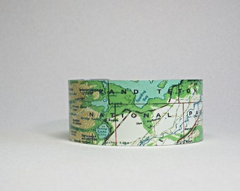 Grand Teton National Park Map Cuff Bracelet Unique Gift for Her