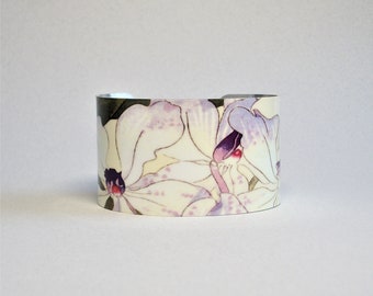 Paarse orchideeënarmband: Vintage botanische kunst sieraden, cadeau voor tuinliefhebbers