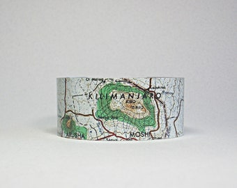 Mount Kilimanjaro Map Cuff Bracelet Unique Gift for Hiker