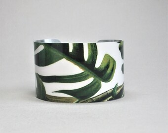 Monstera Leaf Cuff Bracelet: Vintage Botanical Illustration