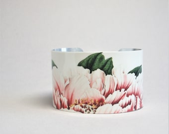 Peony Cuff Bracelet: Vintage Botanical Illustration Jewelry