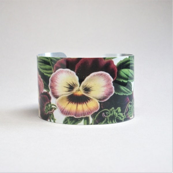 Garden Pansy Viola Cuff Bracelet Unique Gift for Her